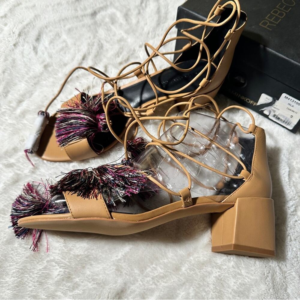 Rebecca Minkoff Tan Sandals Size 9 Neutral Resort Strappy Tassel Laced Coastal - Picture 4 of 9